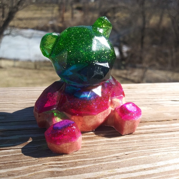 🧸SOLD🧸Teddy Bear Resin Sparkle Art Cute Gift Handmade Epoxy Artisan Bears - Picture 15 of 15